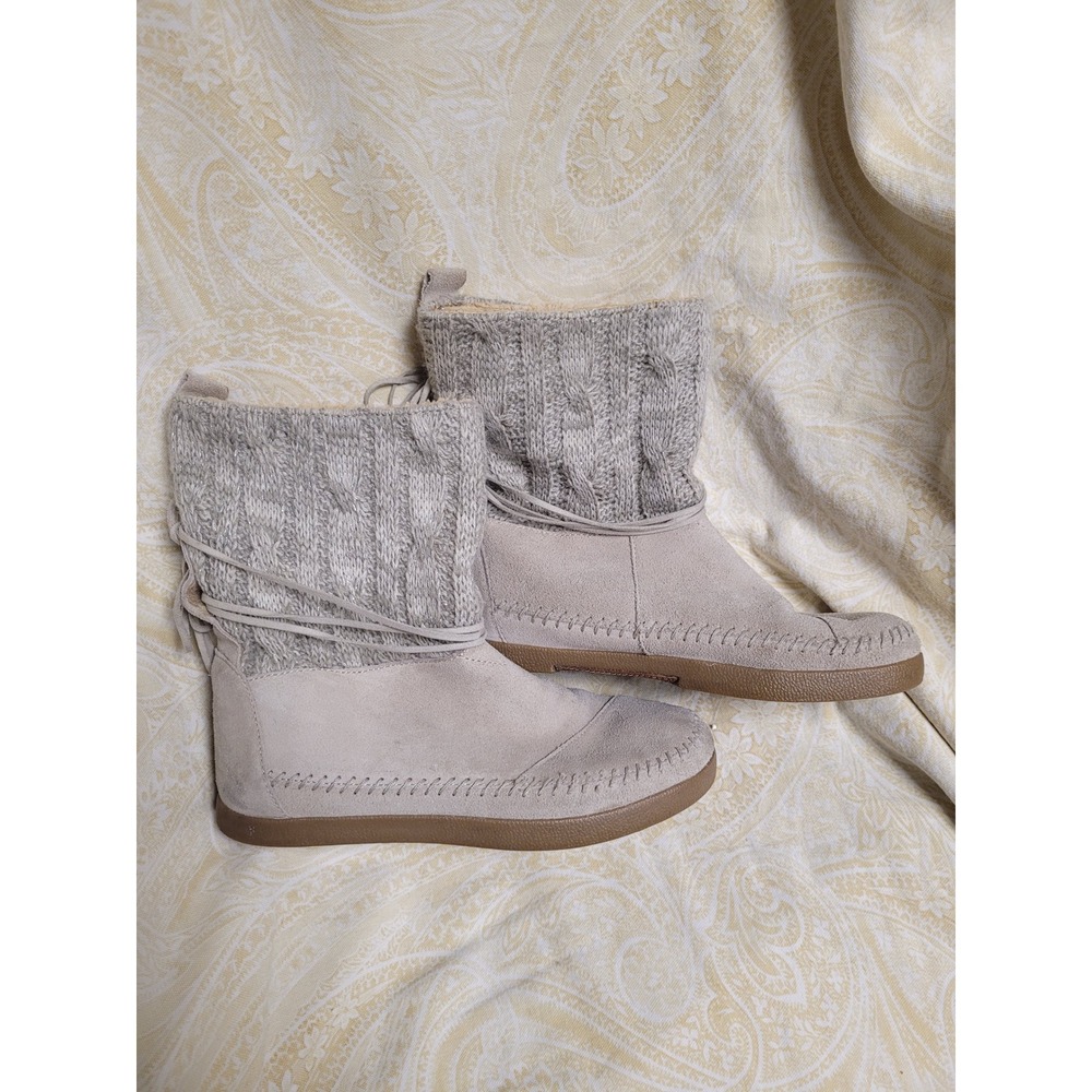 TOMS Nepal Boots Grey Suede Cable Knit Faux Fur Lined Ankle Booties Womens 6